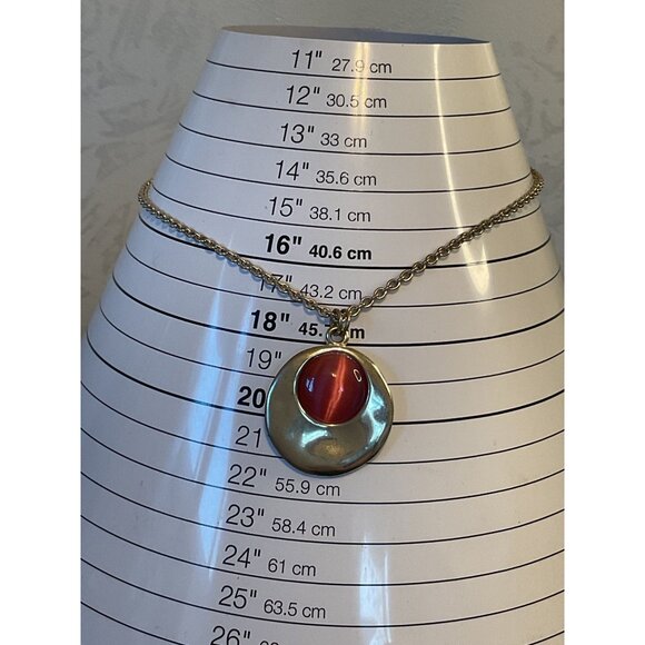 KR Signed Pink Stone Pendant Necklace On Gold Chain - Picture 2 of 6